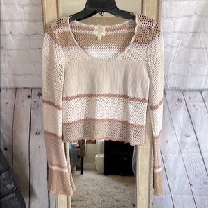 Women's Boho Cic Crocheted Cream and Tan Sweater